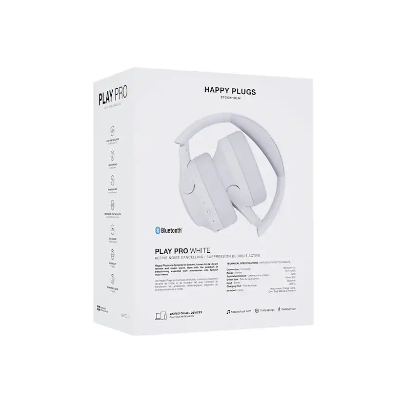 HAPPY PLUGS Hörlur Play Pro ANC Over-Ear Wireless Vit