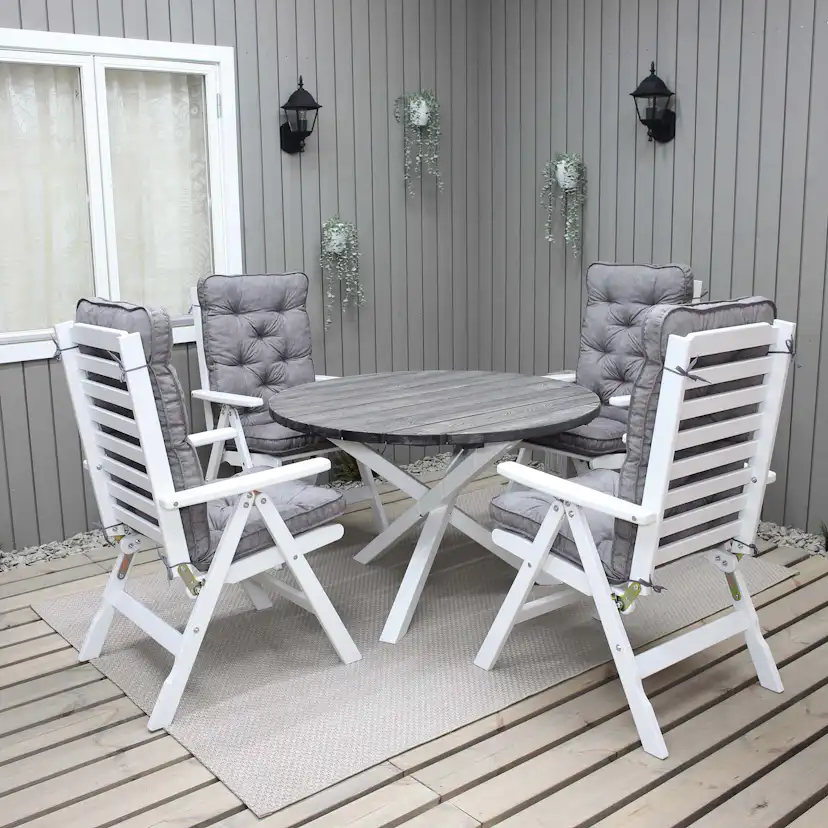 Trädgårdsbord Baltic Garden Scottsdale Round Shabby Chic grå med vita ben, Ø 112 cm