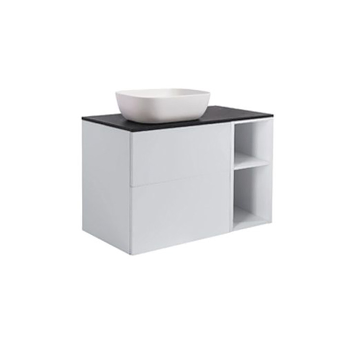 A IS60+30Ö GRÅ BS SV+TS REKVIT Färg: Ljusgrå, Färg Tvättställ: Vit, Färg Bänkskiva: Svart, Rektangulär Form, Storlek: 740x908 mm