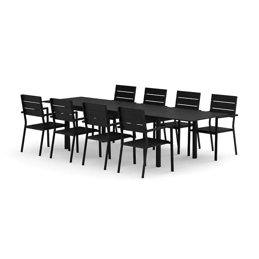 Trädgårdsgrupp Comfort Garden Tunis utomhus matgrupp förlängningsbart 205/305x90 cm med 8 Tunis stapelstolar