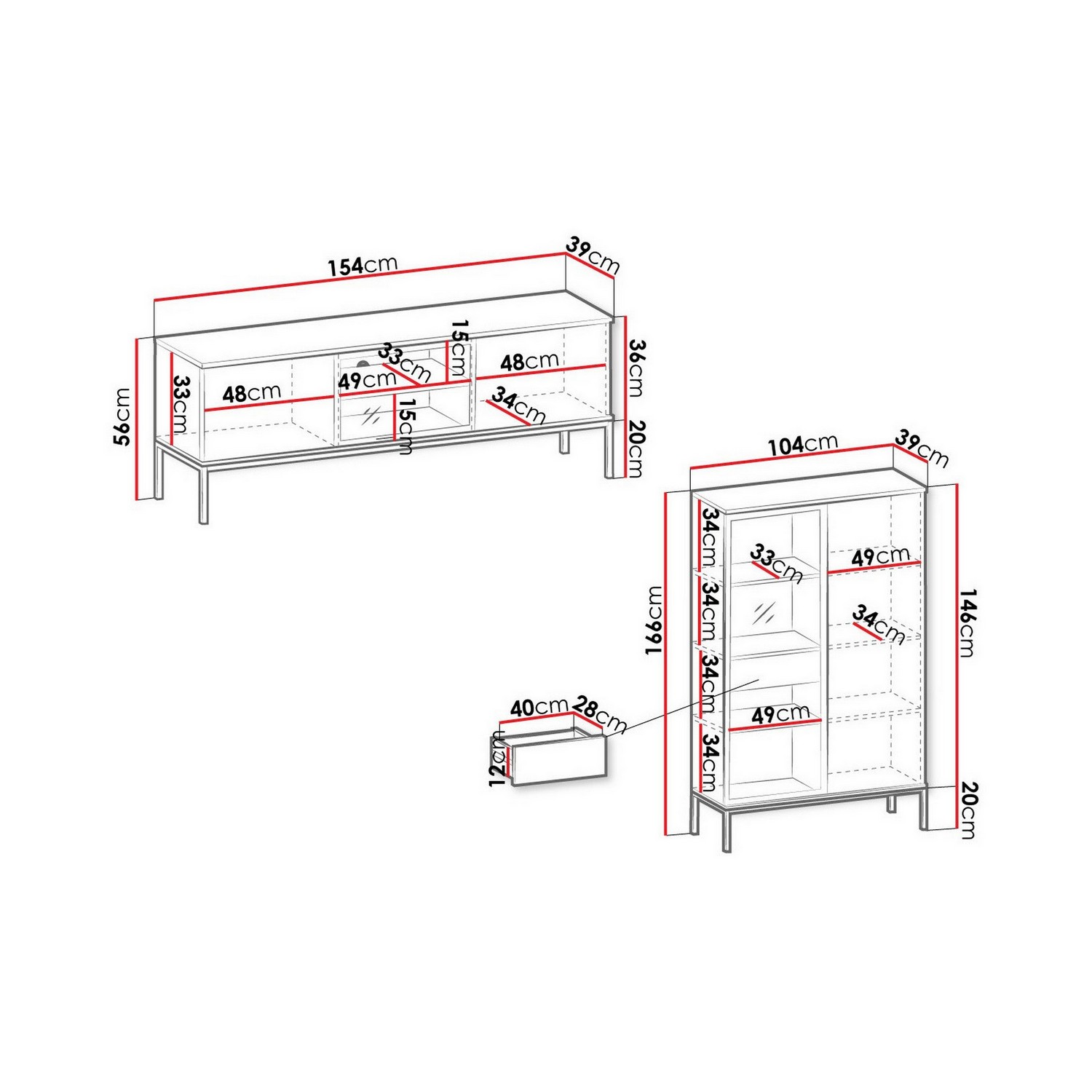 Möbelset Scandinavian Choice Klinkerville till Vardagsrum, TV-Bänk & Vitrinskåp