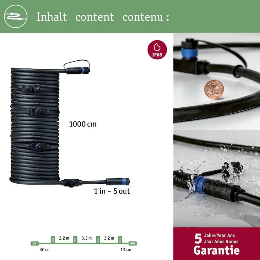 Anslutningskabel Paulmann Plug & Shine IP68 max. 150W 1in-5ut