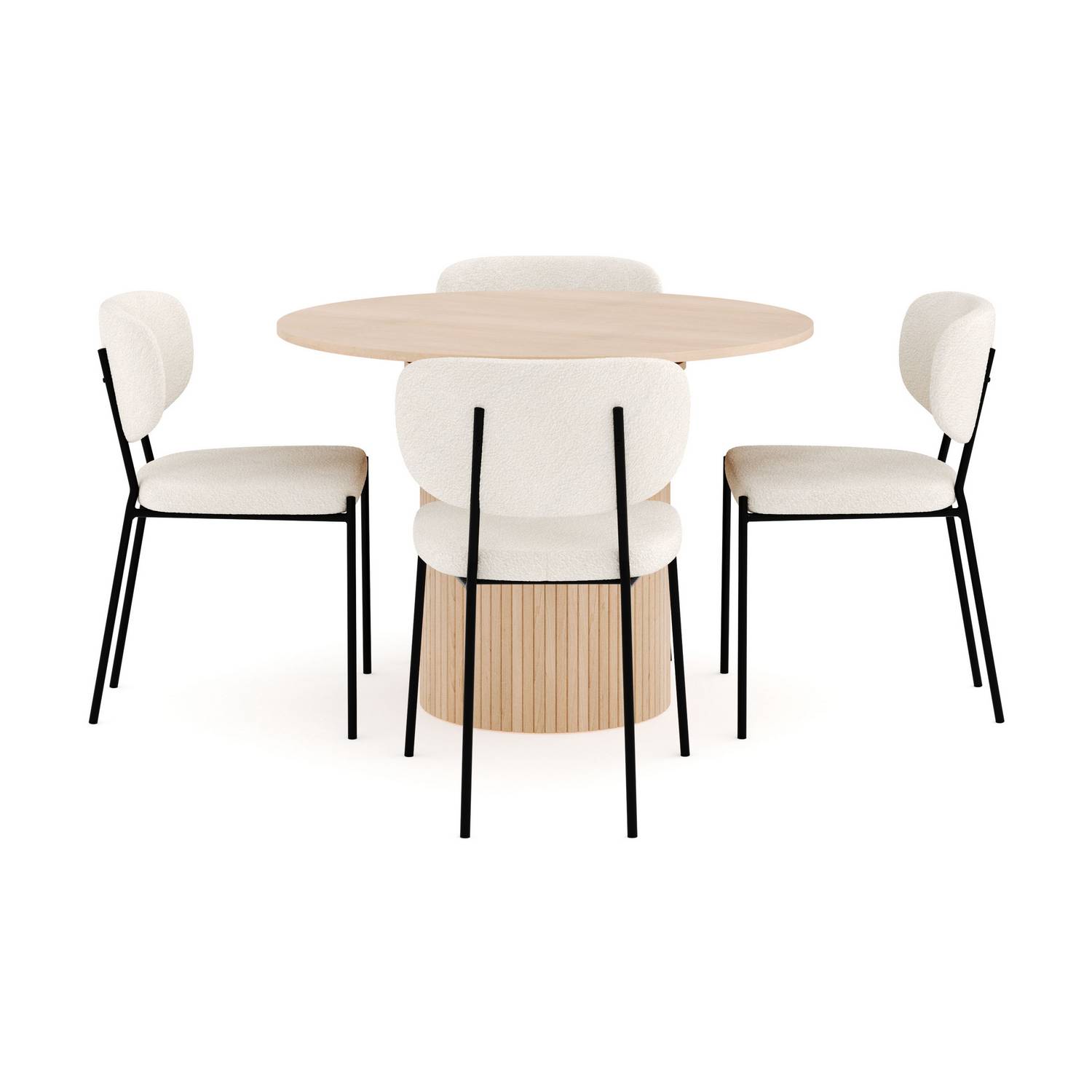 Matgrupp Bark Kopparbo Runt Matbord 106-156 cm Förlängningsbartt med 4 Gemmiano Matstol