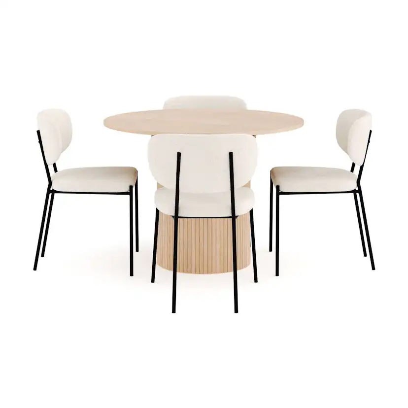 Matgrupp Bark Kopparbo Runt Matbord 106-156 cm Förlängningsbartt med 4 Gemmiano Matstol