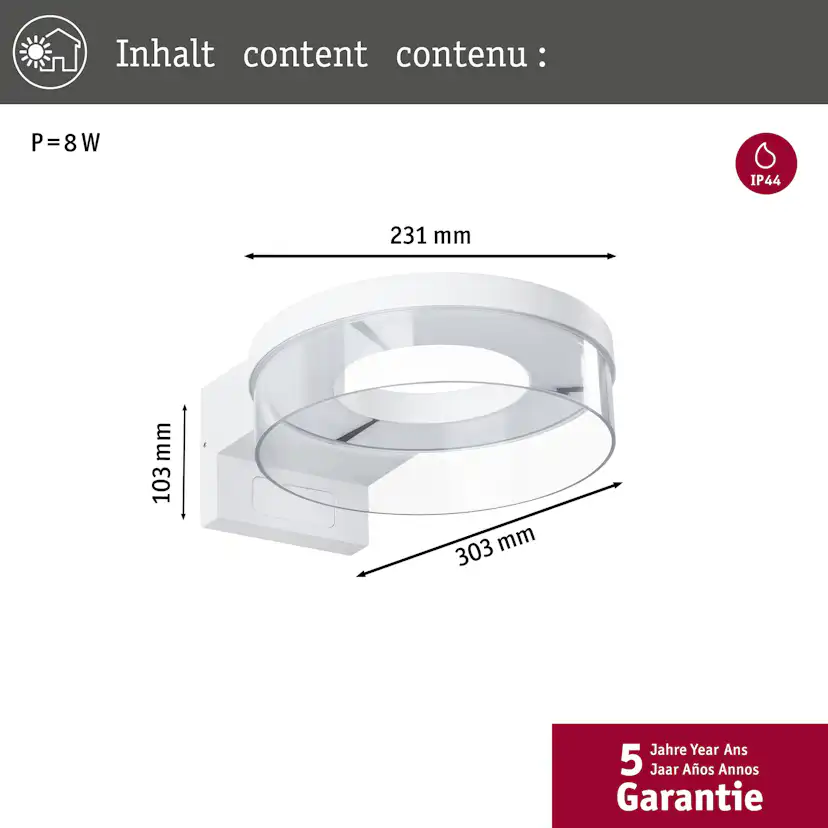 Fasadbelysning LED Paulmann Capera IP44 230V Färg: Vit