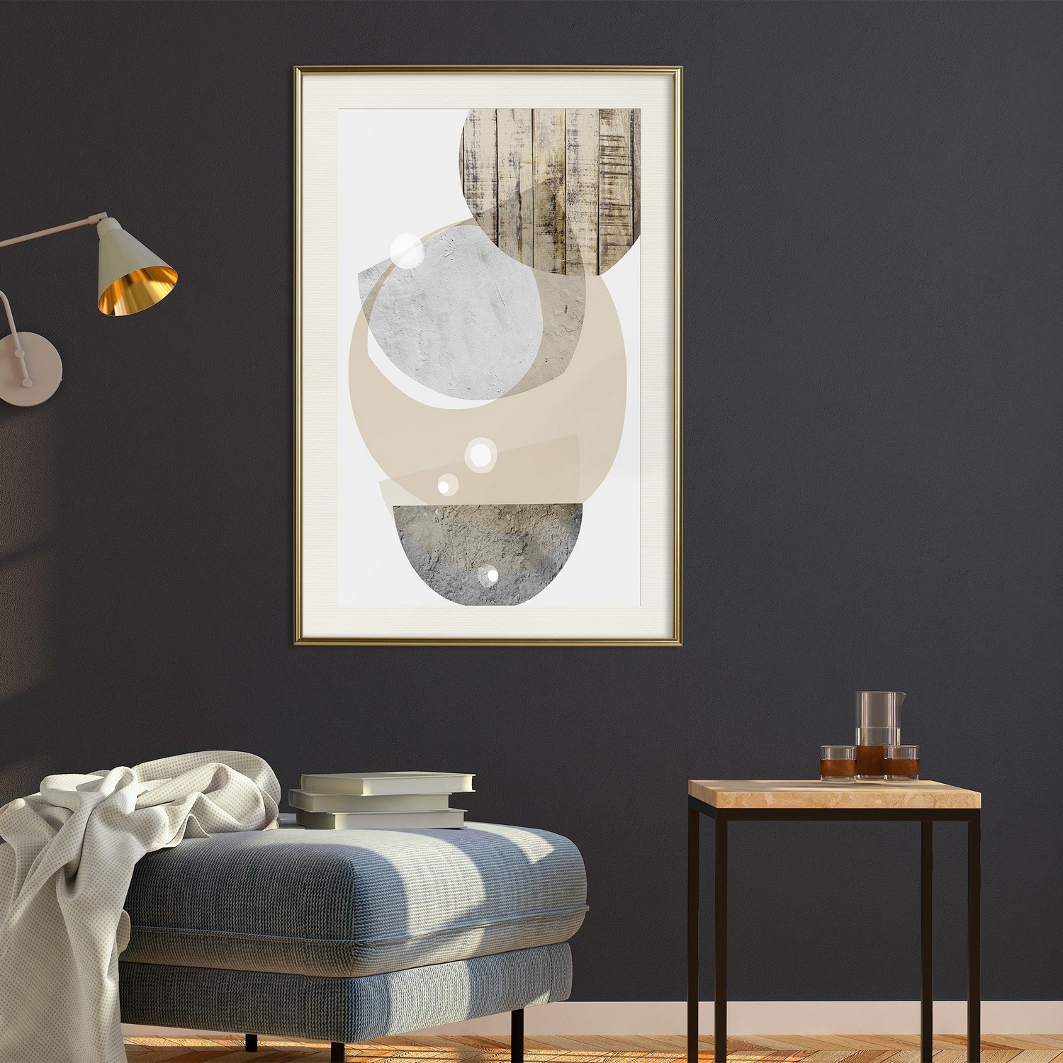 Affisch - Beige Fusion [Poster] 20x30 Guld ram med passepartout, 20x30 cm