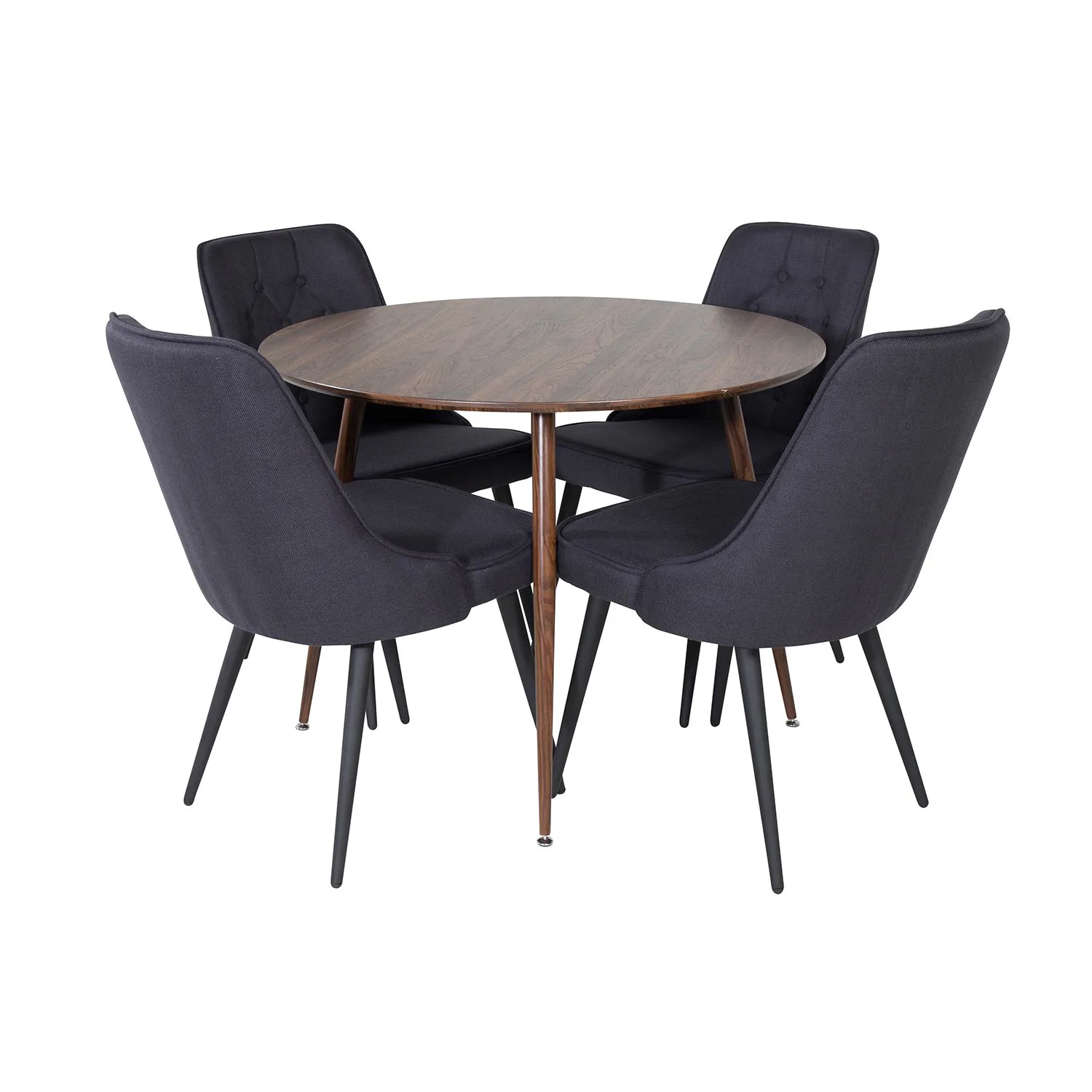 Plaza Round table - Walnut top+Velvet Chair - Black Fabric_4 Valnöt/Svart