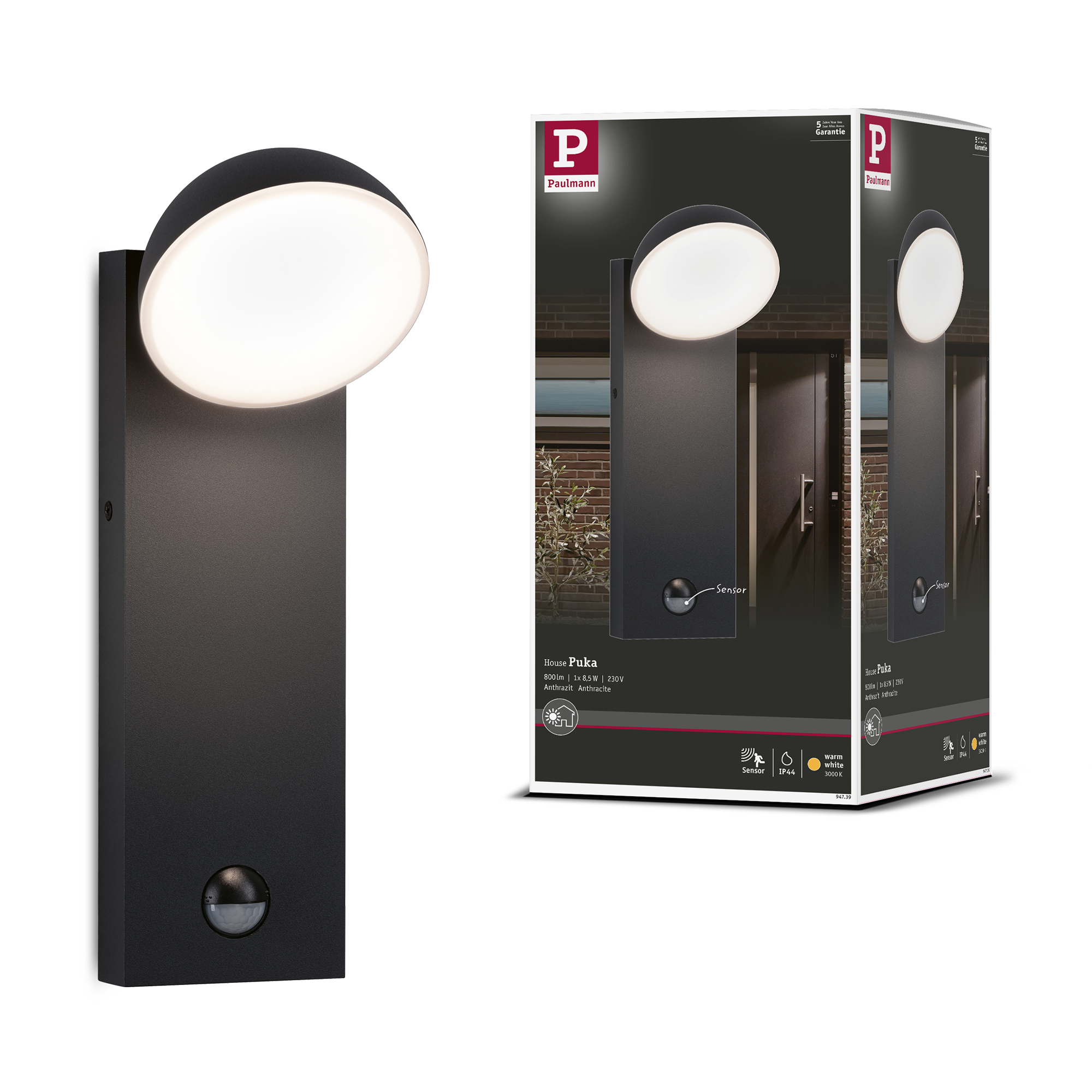 Fasadbelysning LED Paulmann Puka Seawater Resistant IP44 230V Design: med Skymningsstyrd Rörelsedetektor