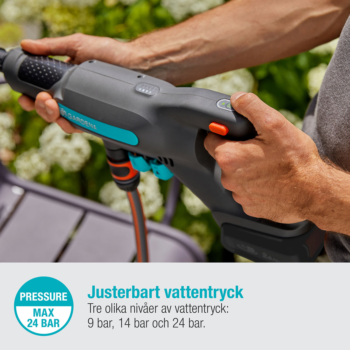 Mellantryckstvätt Garden AquaClean 24/18V RtU set (2,5Ah batteri + standardladdare)