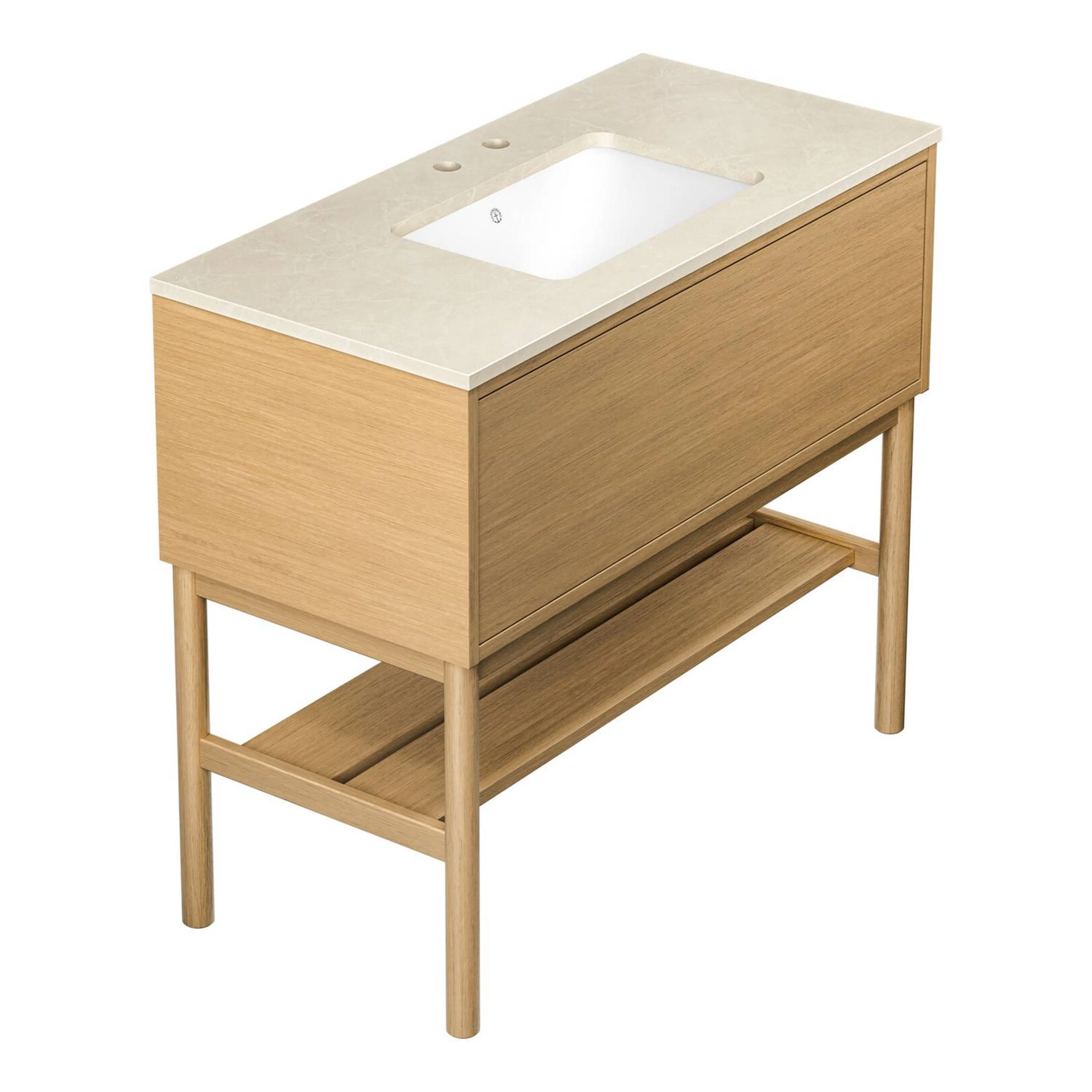Kommod Ducentic Ljus ek - 100 cm. Stenbänkskiva med 1 ho, Be Ljus Ek, Hål för 1 st Dubbelhålsblandare, Beige Royal