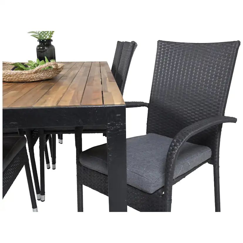 Bois bord 200*100cmSvart Legs/Acacia +Anna stol-Svart6 Akacia/Svart