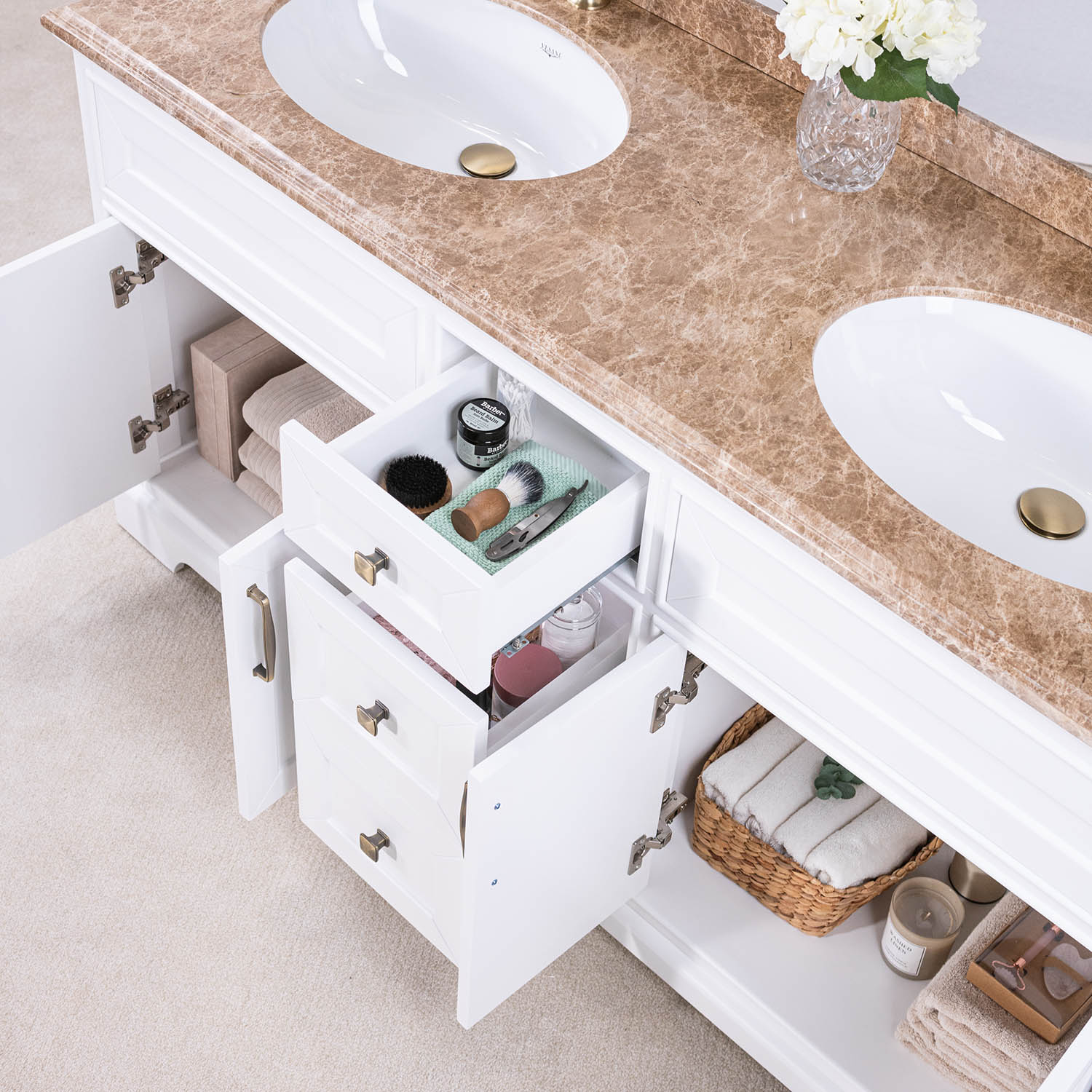 Tvättställsskåp Vesani Wyoming Dubbel Beige Marmor