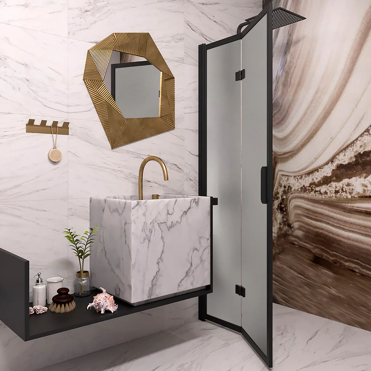 Bläk 881 NY vikbar duschvägg svart/satin 680 680x1950 mm, Satin, Svarta Profiler