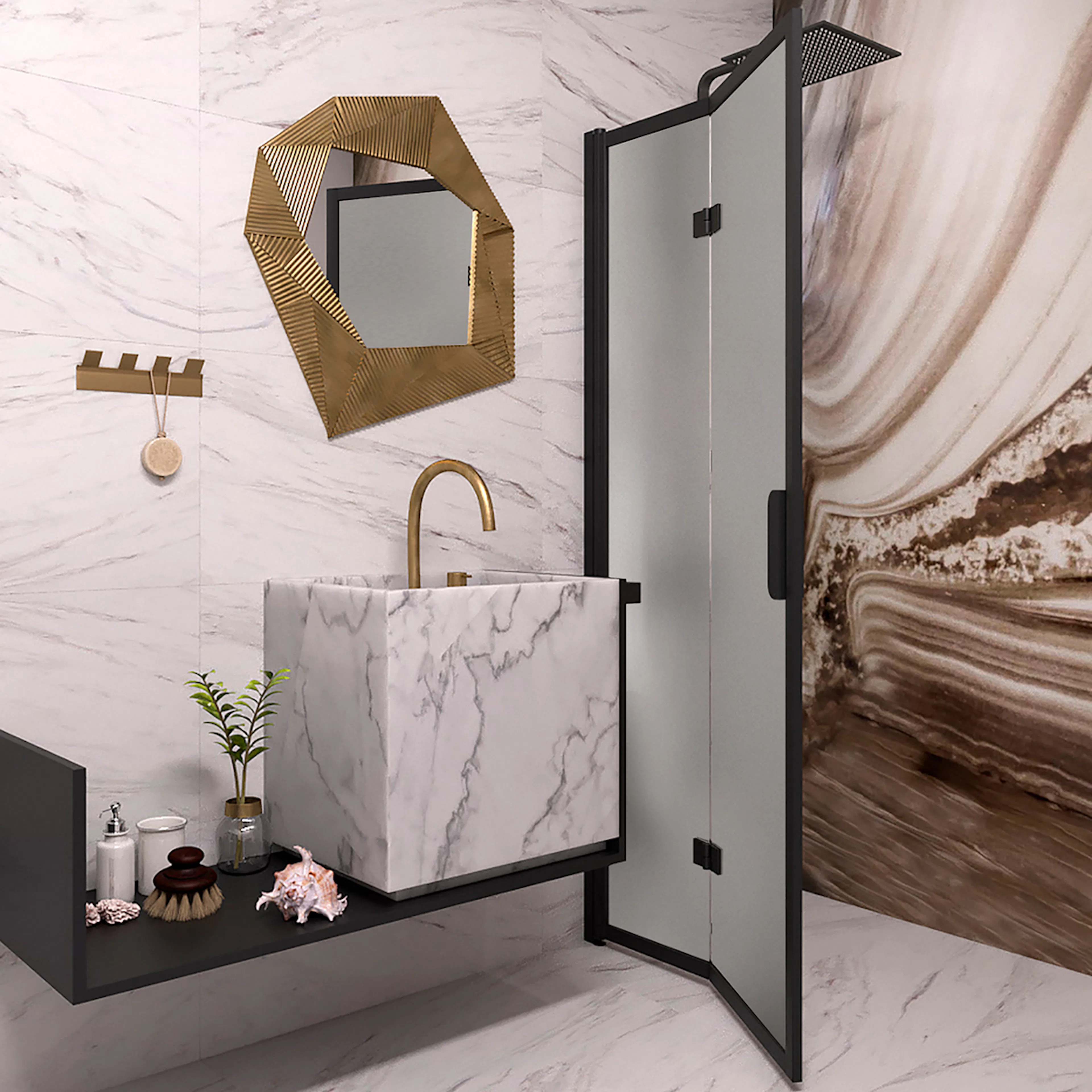 Bläk 881 NY vikbar duschvägg svart/satin 680 680x1950 mm, Satin, Svarta Profiler