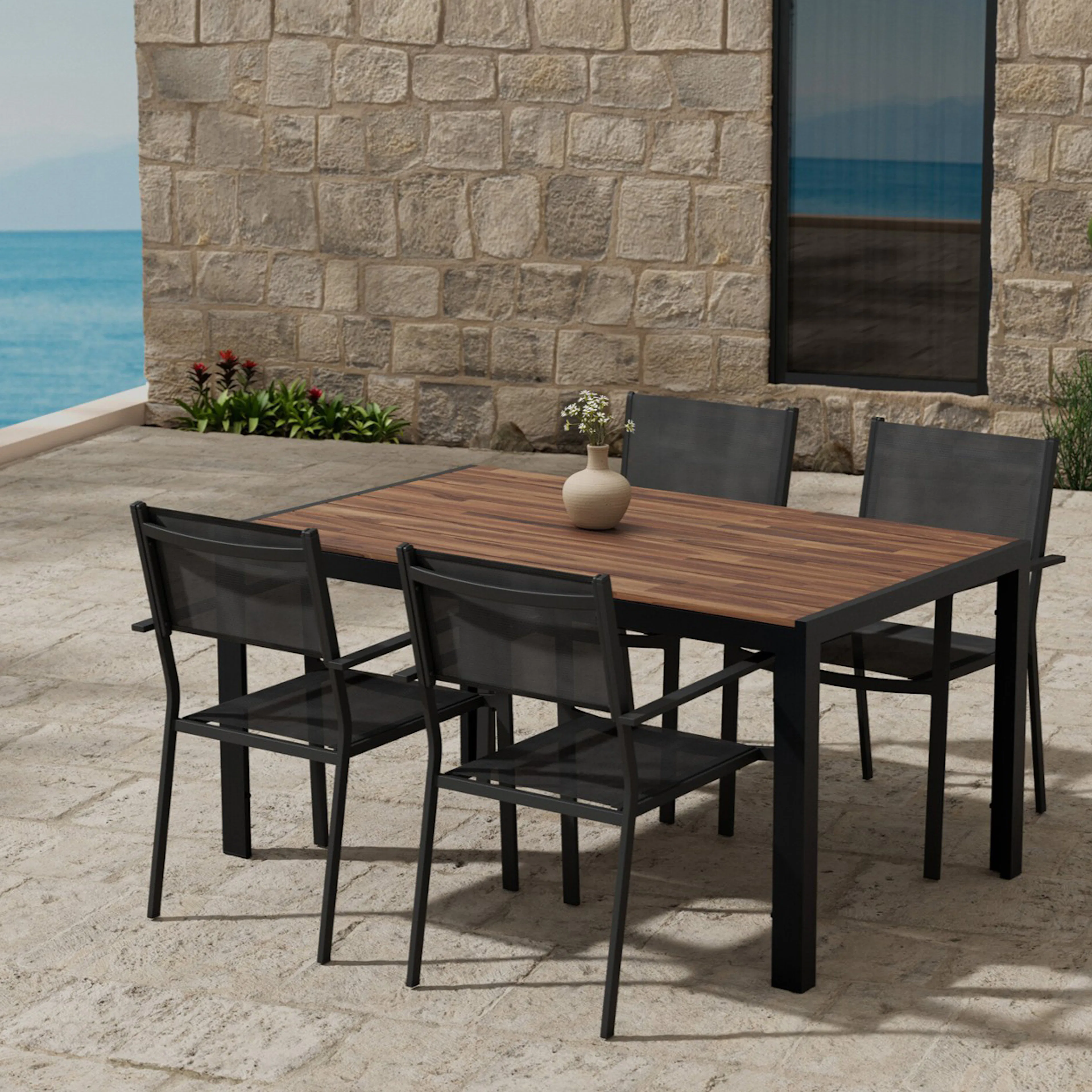 Break Table - Black with 4 Copacabana Chair - Black Färg: Svart