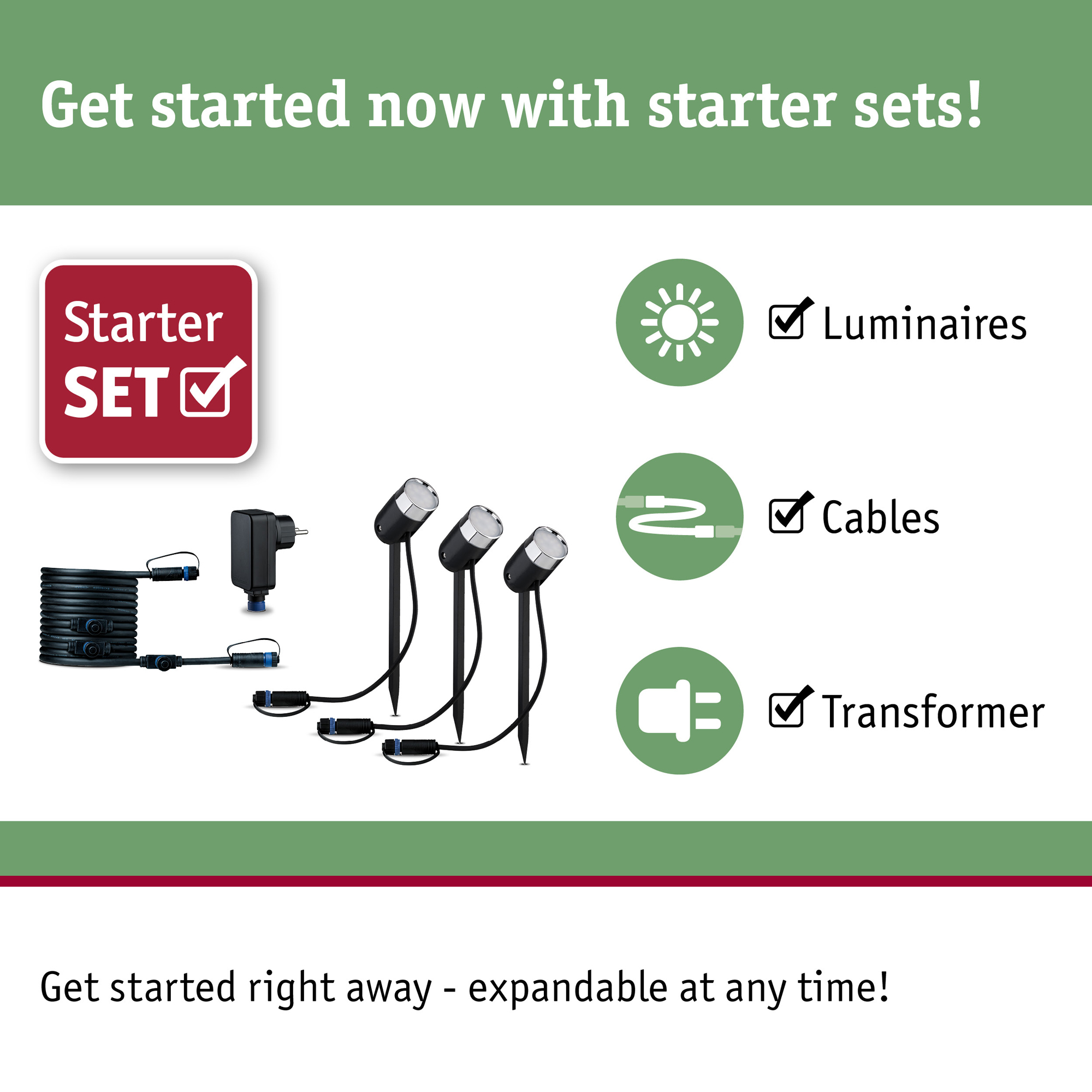 Spotlight Paulmann Pike Plug & Shine LED  Smart Home Zigbee 3.0 Pike IP65 24V 3-pack med Transformator och Kabel