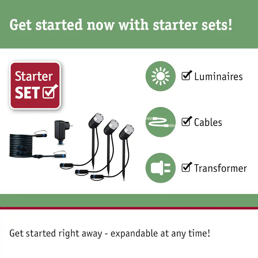 Spotlight Paulmann Pike Plug & Shine LED Smart Home Zigbee 3.0 Pike IP65 24V 3-pack med Transformator och Kabel