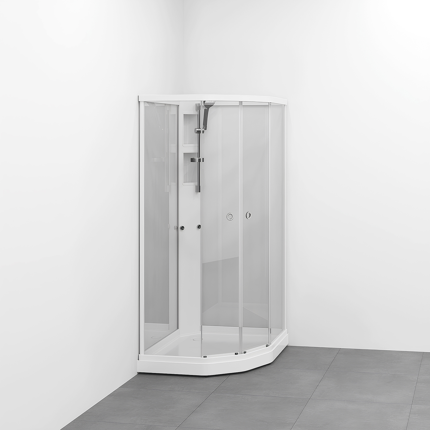 Flow kabin Semi Utanpå Bland Låg 91x81 Vit Klar 910x810 mm, Vit Profil, Klarglas
