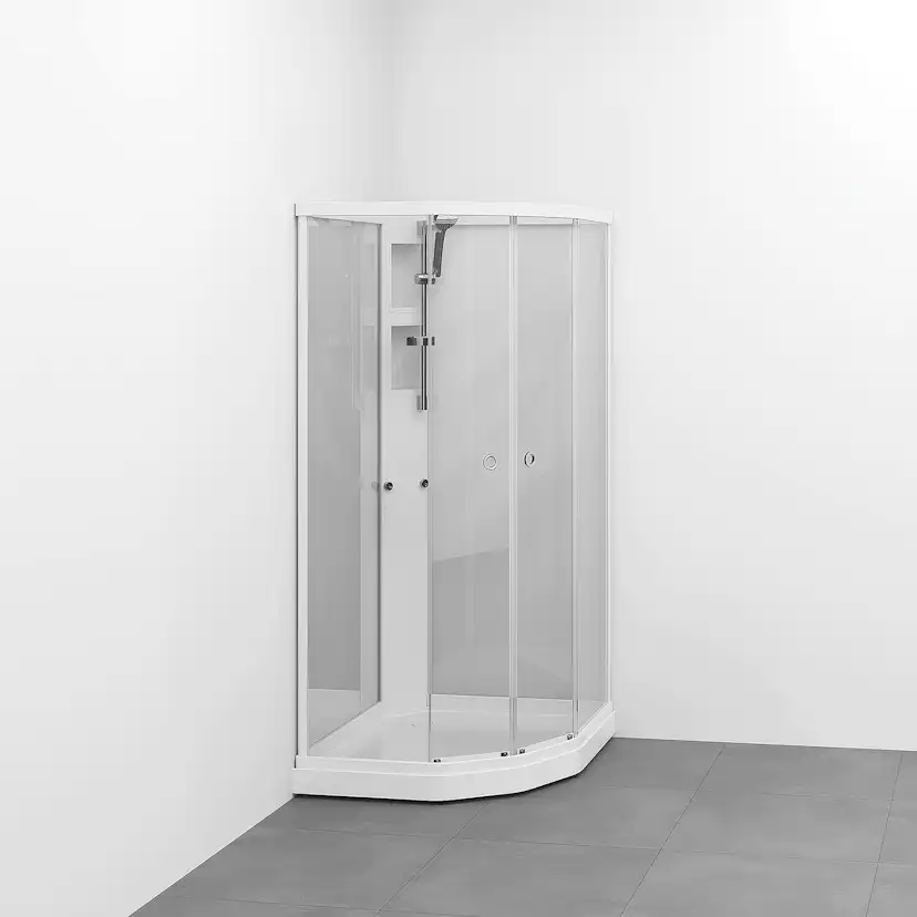 Flow kabin Semi Utanpå Bland Låg 91x81 Vit Klar 910x810 mm, Vit Profil, Klarglas