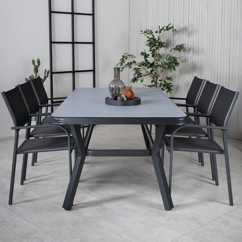 Matgrupp Venture Home Vyn med 6 Samba Stapelbara Matstolar