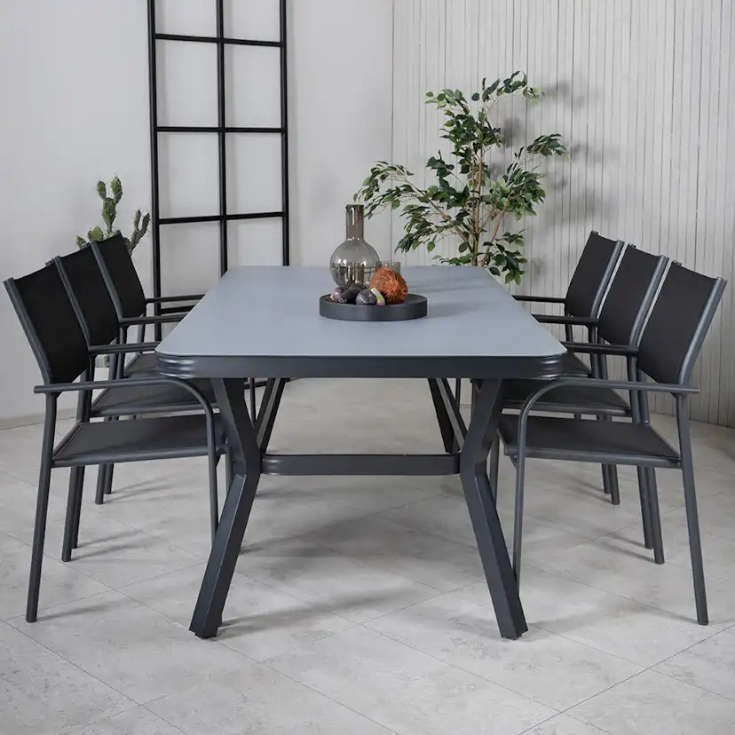 Matgrupp Venture Home Vyn med 6 Samba Stapelbara Matstolar