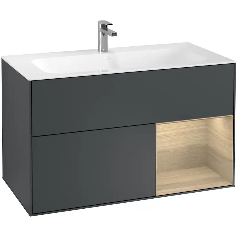 Tvättställsskåp Villeroy & Boch Finion F040PCHG Midnattsblå Mattlack/Ekfanér, Lucka Höger