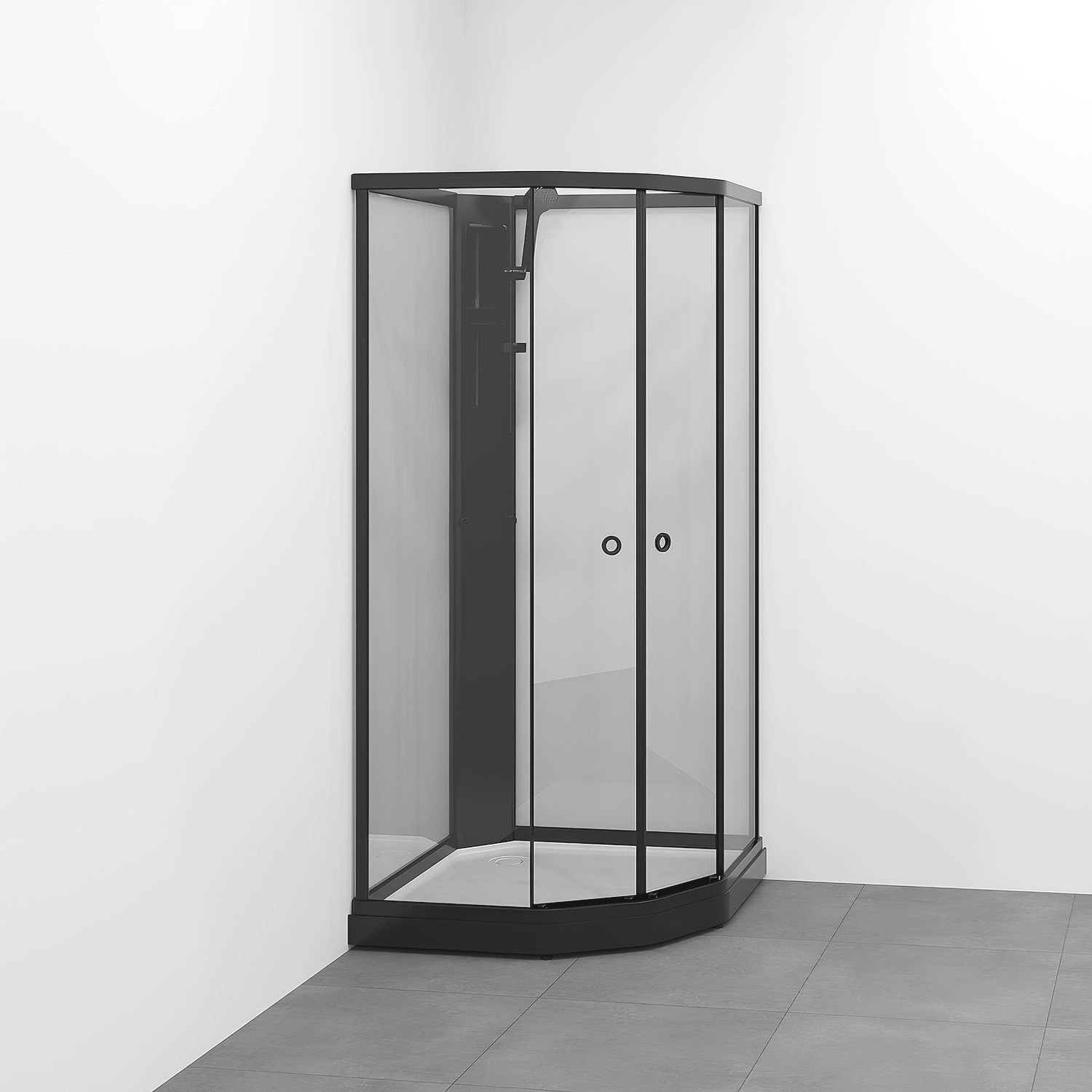 Flow kabin Semi Utanpå Bland 91x91 Svart Klar 910x910 mm, Svart Profil, Klarglas