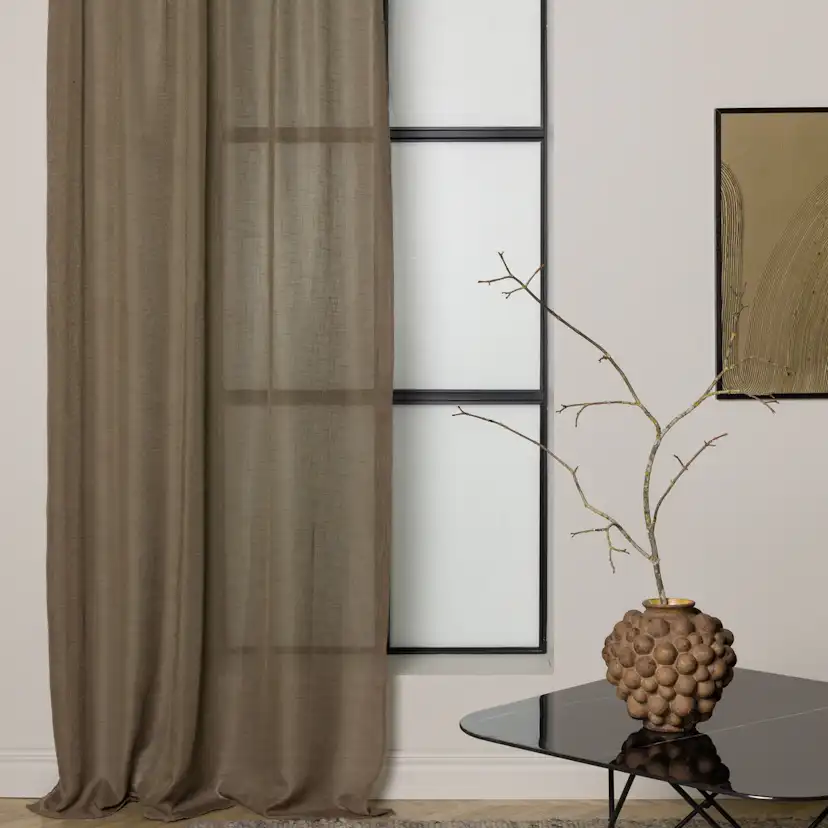 Kaya Curtain Polyester/linenlook - Brown - 140*290 - Multi b Brun, Längd: 290 cm