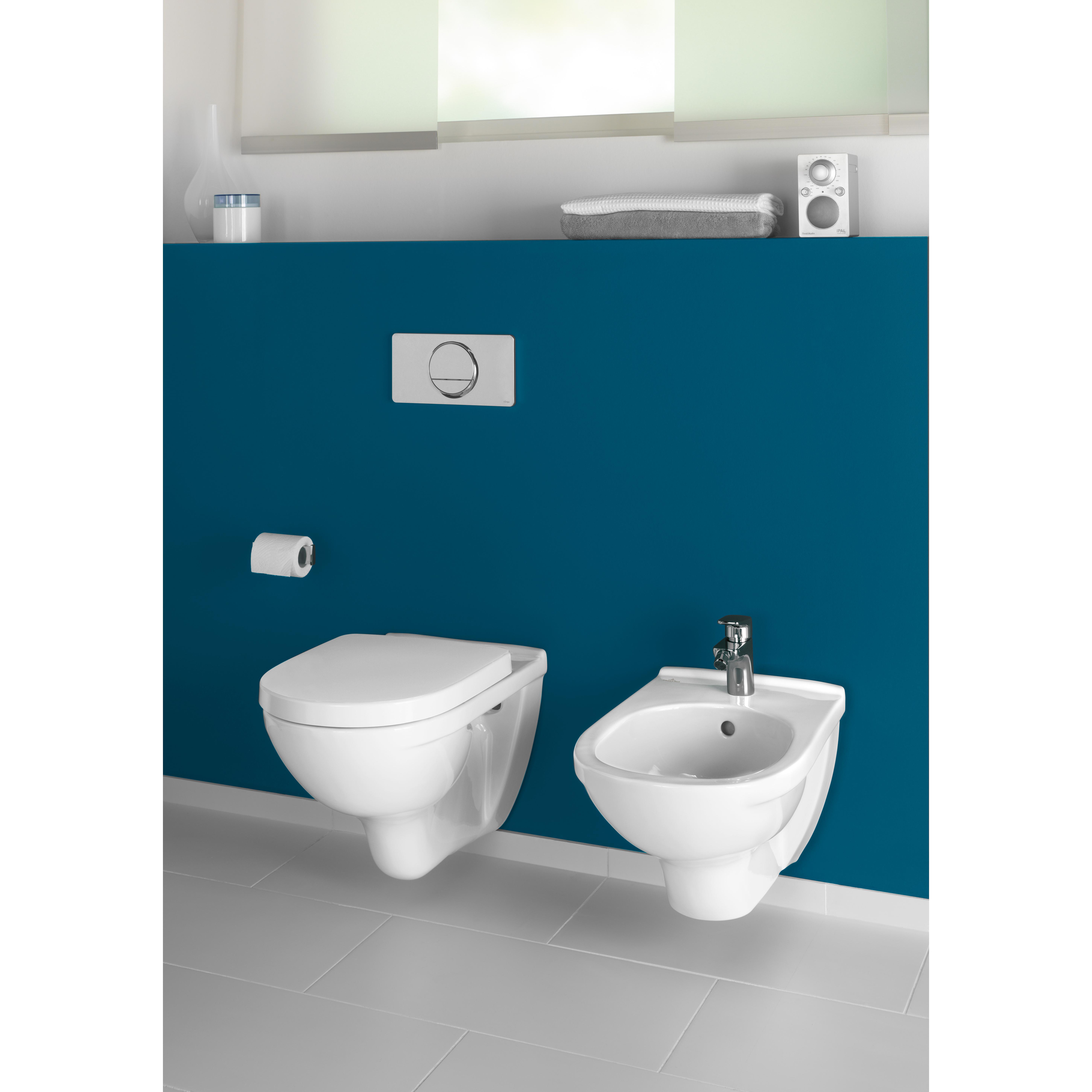 Vägghängd toalett Villeroy & Boch O.novo 5660H101 Vit Alpin, utan Ceramic Plus med Toalettsits, med spolkant