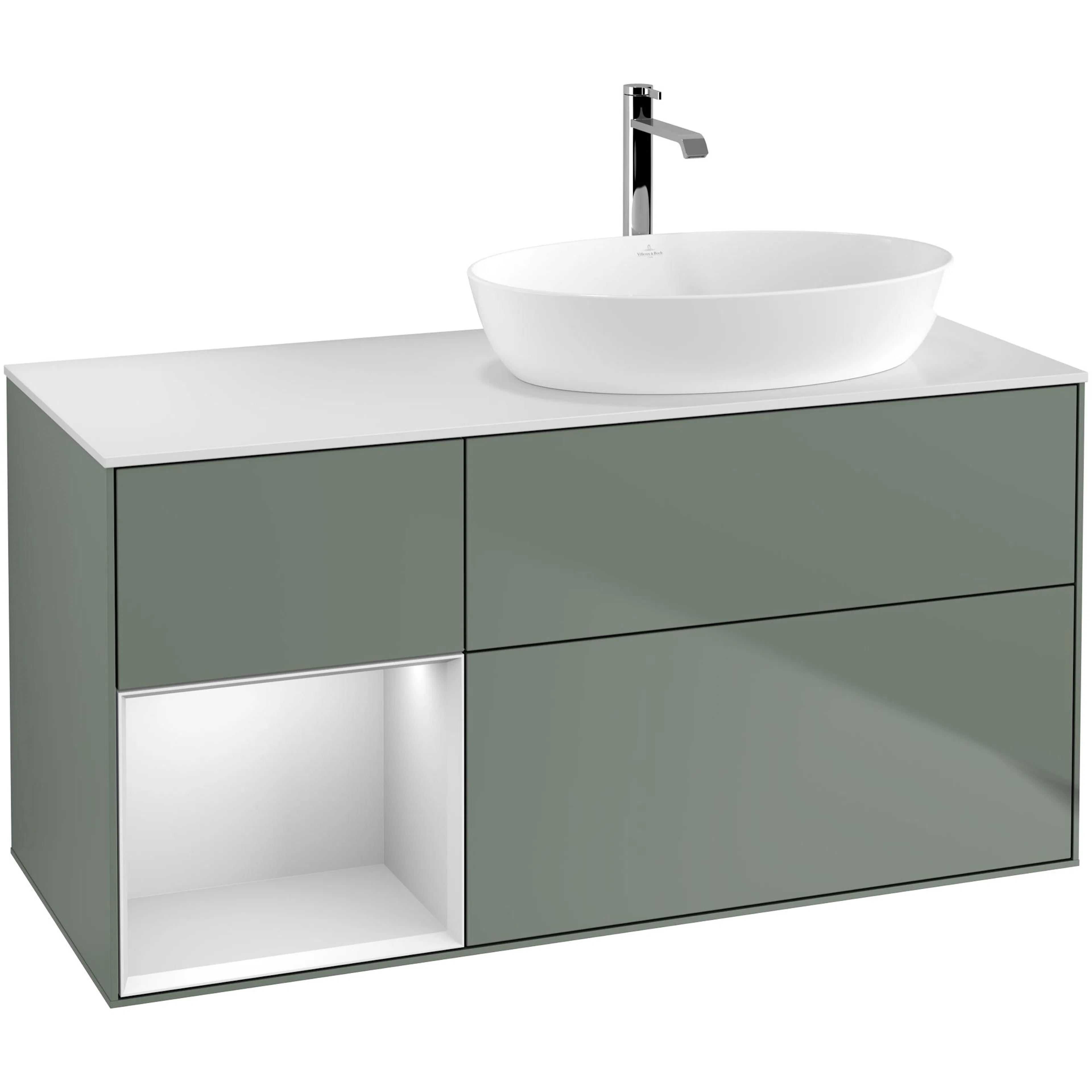 Tvättställsskåp Villeroy & Boch Finion med 3 Lådor Hylla och Bänkskiva för Ocentrerat Tvättställ från Artis & Collaro