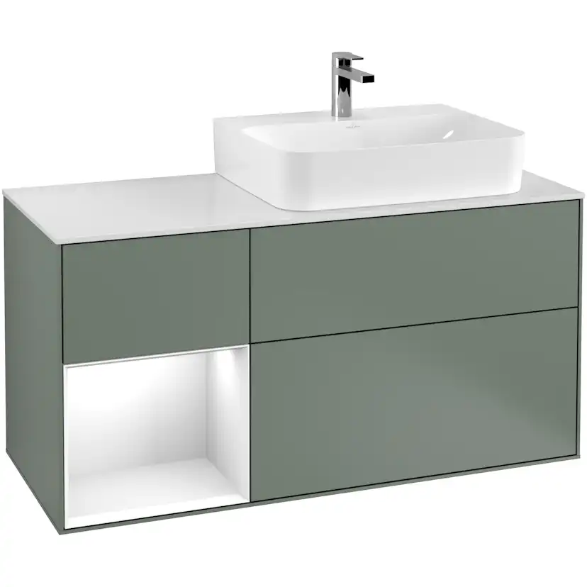 Tvättställsskåp Villeroy & Boch Finion med 3 Lådor Hylla och Bänkskiva för Ocentrerat Tvättställ