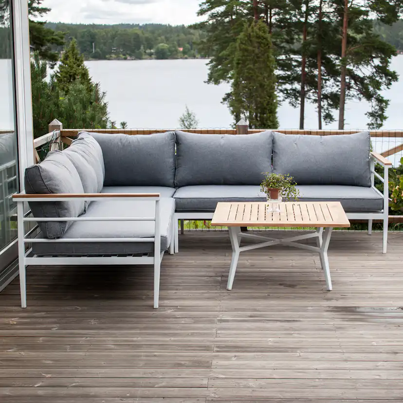 Mexico Hörnsoffa - Vit alu / Teak Vit