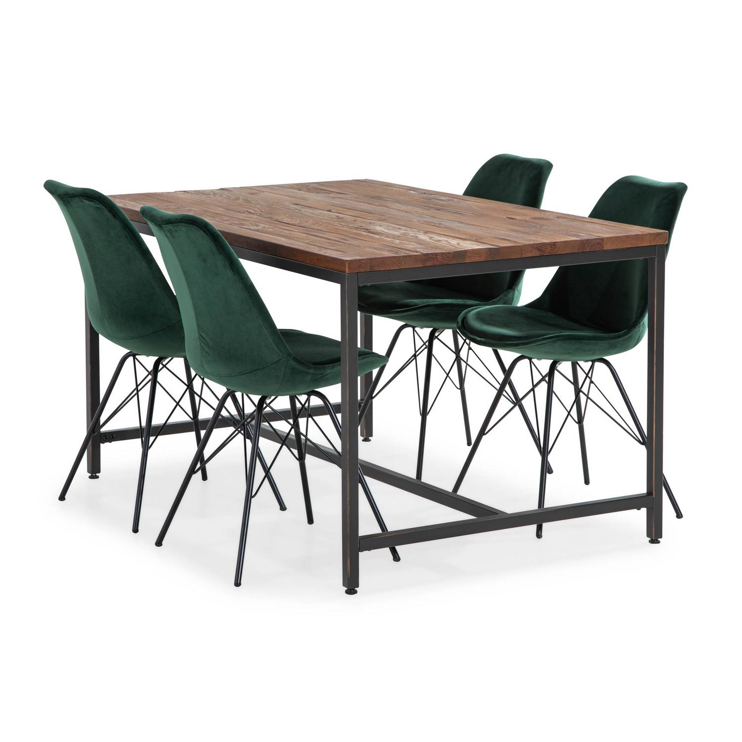 Matgrupp Bloomington Wilmer Rektangulärt Matbord 140 cm med 4 Shell Matstol Sammet