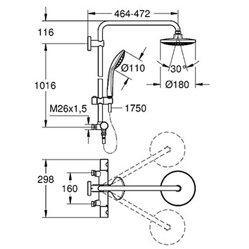 Takduschset Grohe Euphoria System 180 160 cc