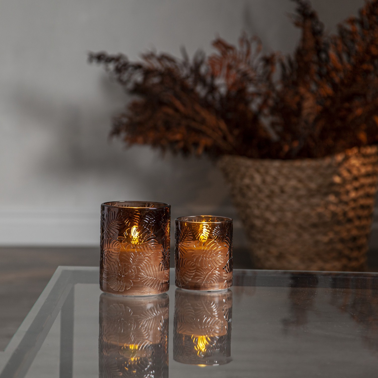 LEDBlockljus Flamme Leaf Brun, D: 85 mm