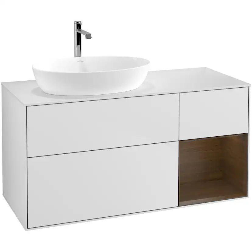 Tvättställsskåp Villeroy & Boch Finion med 3 Lådor Hylla och Bänkskiva för Ocentrerat Tvättställ från Artis & Collaro