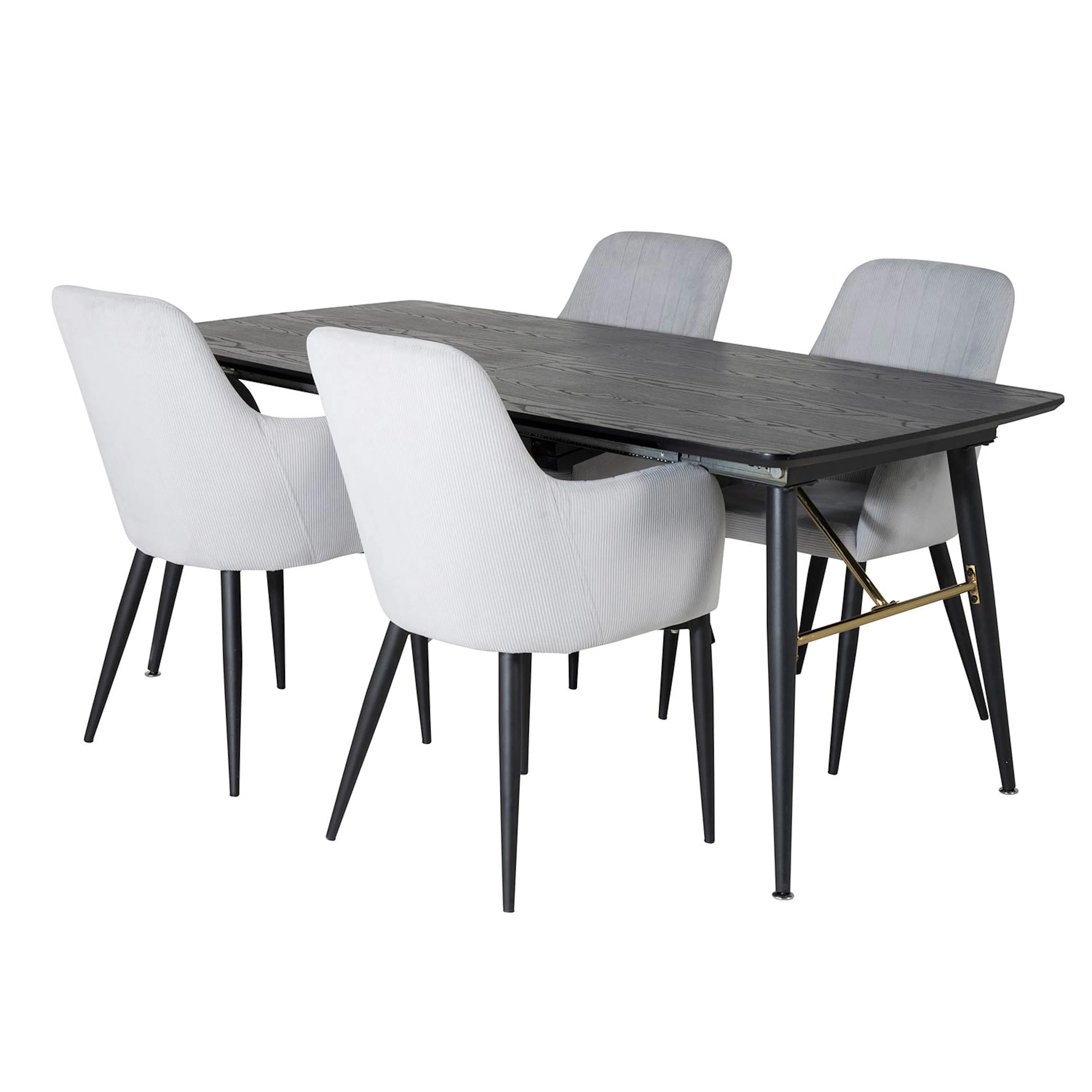 Gold Extention table-Black Veneer+Comfort Chair-Grey/Black _ Svart/Ljusgrå