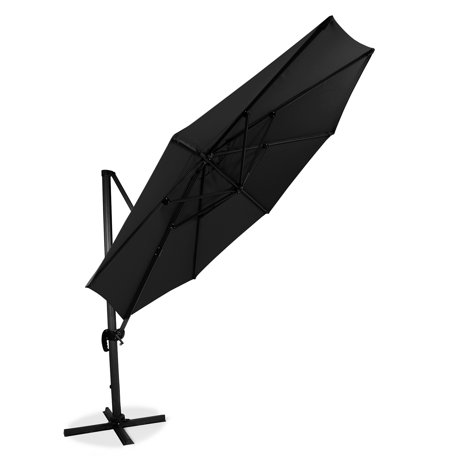 Hängparasoll Hillerstorp SideWinder XL Svart Ø350 cm - Ställbart Parasoll med Kryssfot