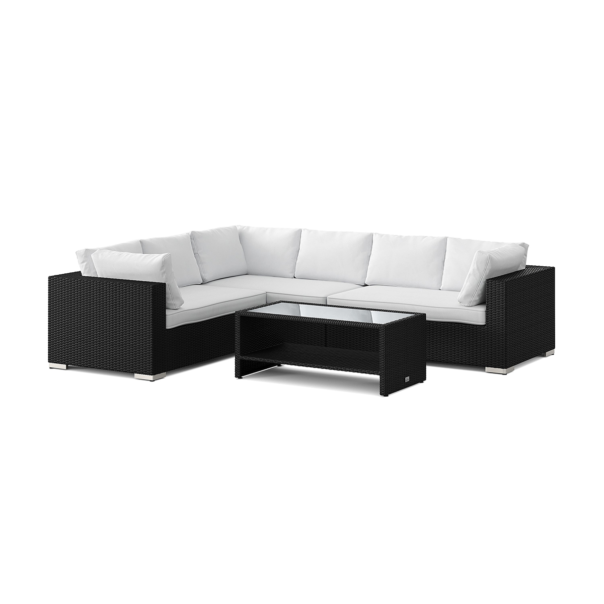 Loungegrupp Comfort Garden Bahamas L-formad utesoffa höger, 6-sits med bord och hylla