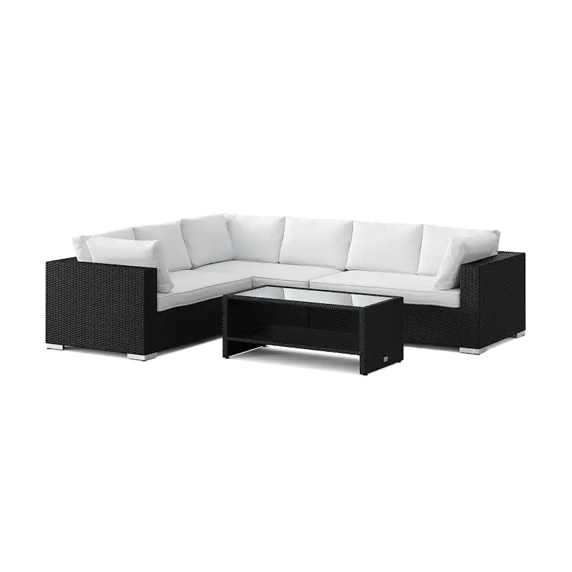 Loungegrupp Comfort Garden Bahamas L-formad utesoffa höger, 6-sits med bord och hylla