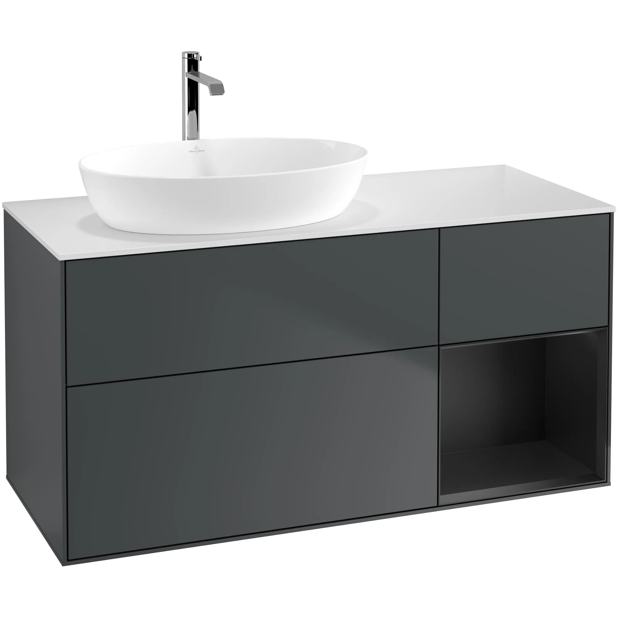 Tvättställsskåp Villeroy & Boch Finion med 3 Lådor Hylla och Bänkskiva för Ocentrerat Tvättställ från Artis & Collaro