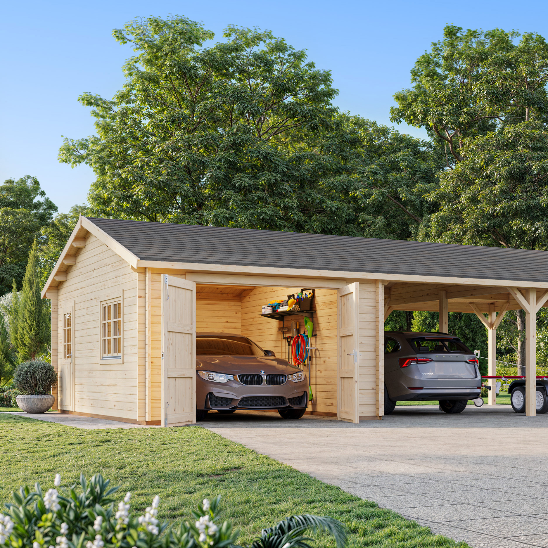 Roger 19,0+33,2 m2 with wooden gate BNDIP Impregnerad brun