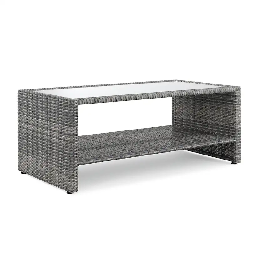 Loungebord Comfort Garden Bahamas Soffbord med hylla Utomhus 113 cm Konstrotting