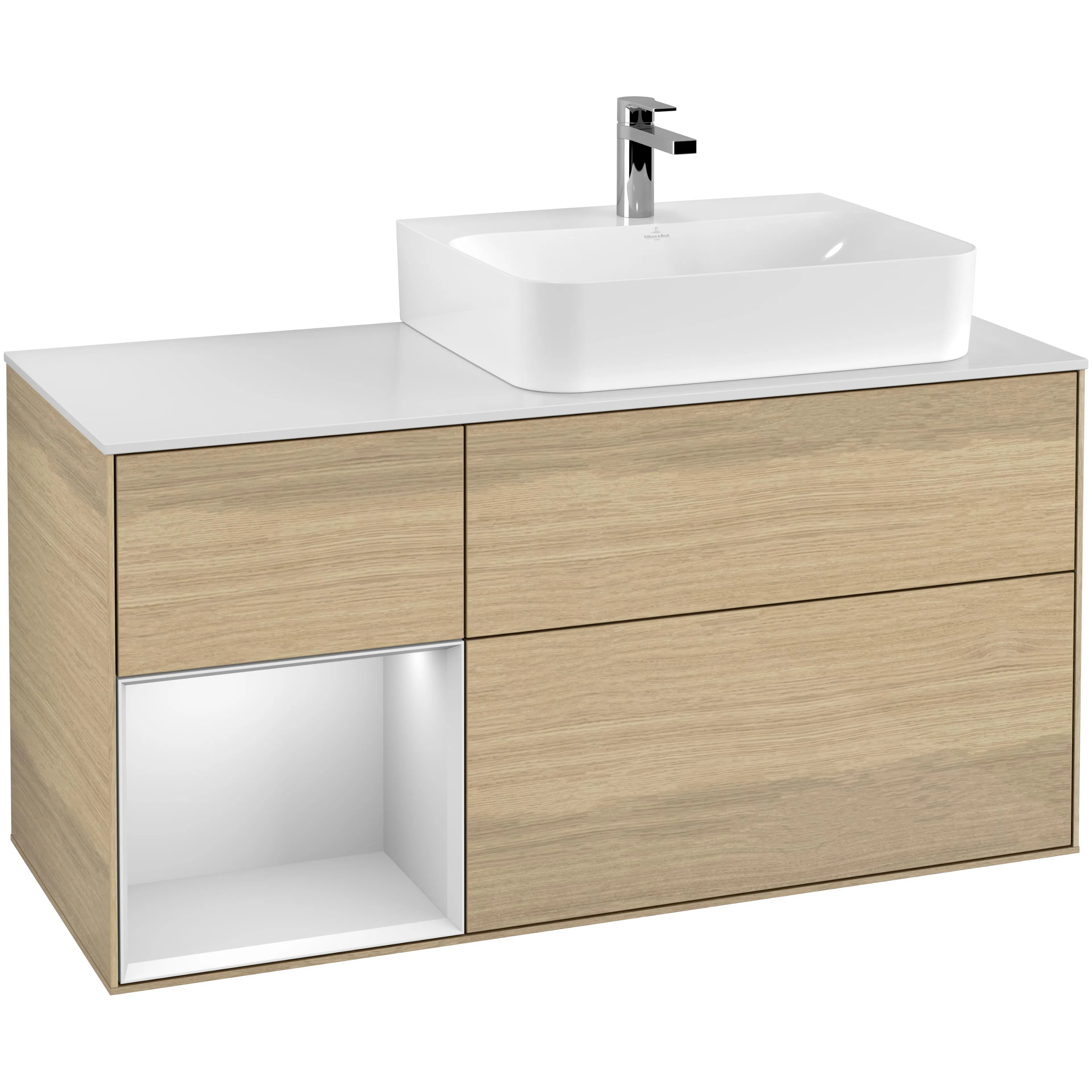 Tvättställsskåp Villeroy & Boch Finion med 3 Lådor Hylla och Bänkskiva för Ocentrerat Tvättställ