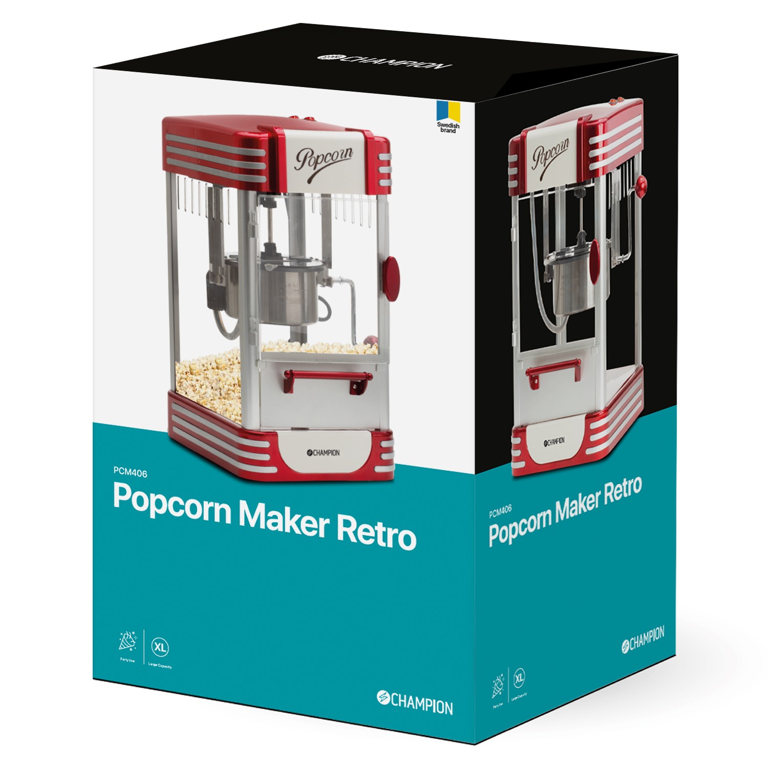 Popcornmaskin Champion Retro XL PCM406 Röd Metallic