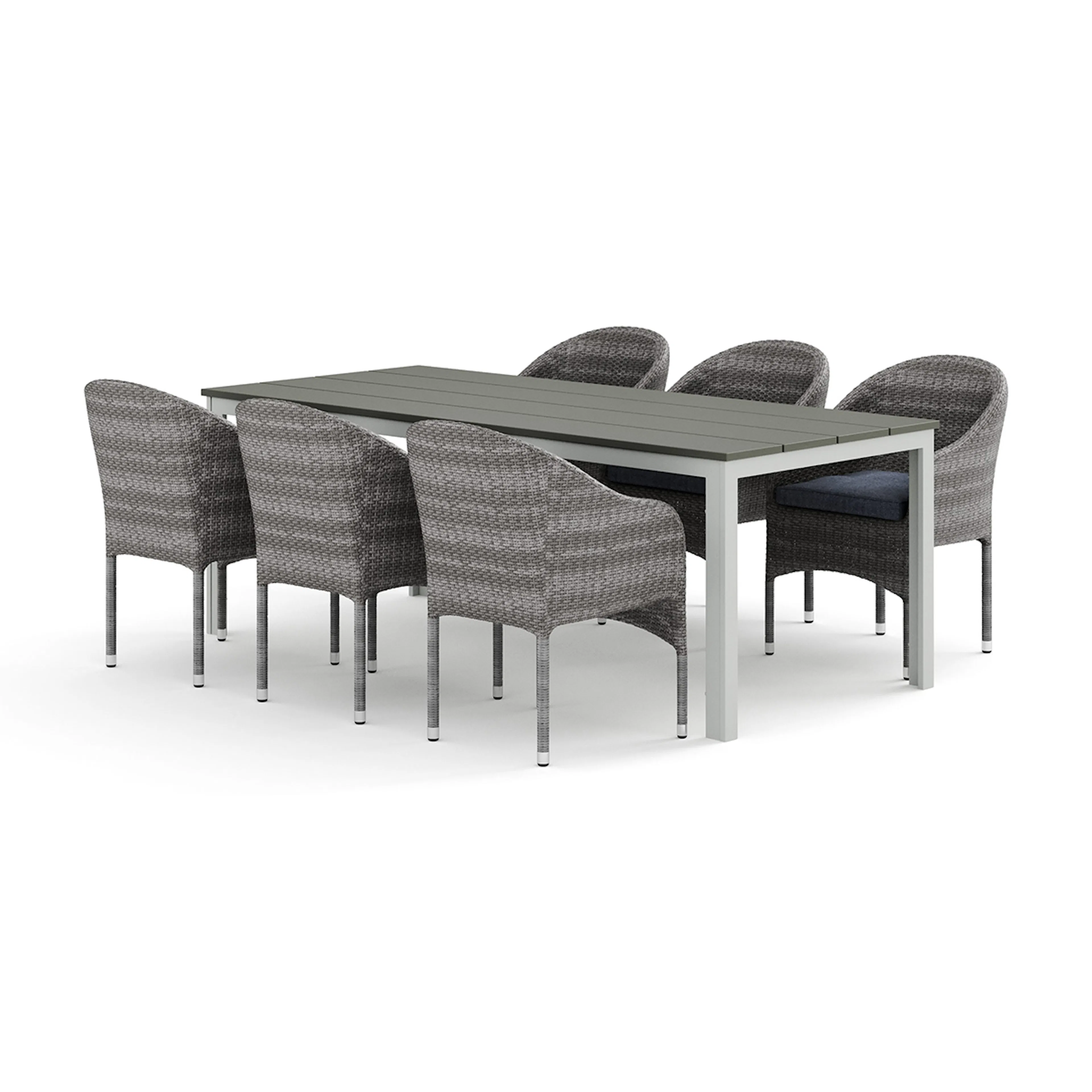Trädgårdsgrupp Comfort Garden Tunis utomhus matgrupp 205x90 cm med 6 Thor fåtöljer