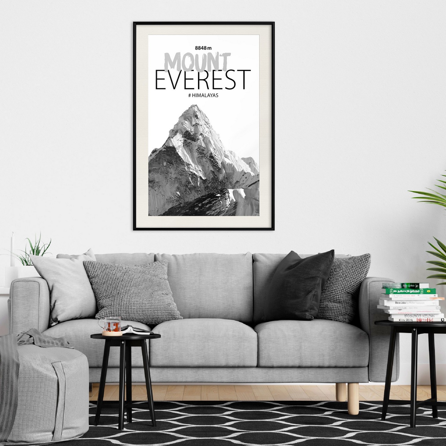 Affisch - Mount Everest [Poster] 30x45 Svart ram med passepartout, 30x45 cm