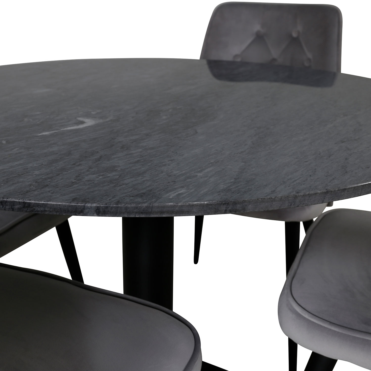 Matgrupp Venture Home Estelle Ø106 med 4 Velvet Deluxe stolar