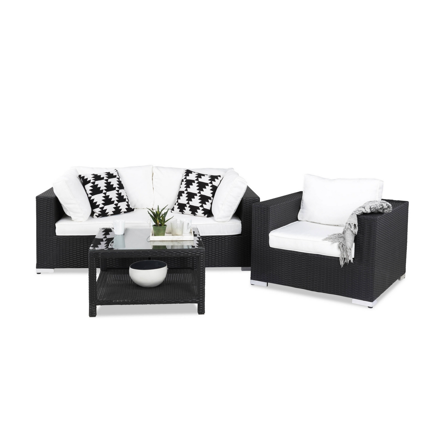 Loungegrupp Comfort Garden Bahamas 3-sits med Utebord 75x75 och Utefåtölj Utomhus