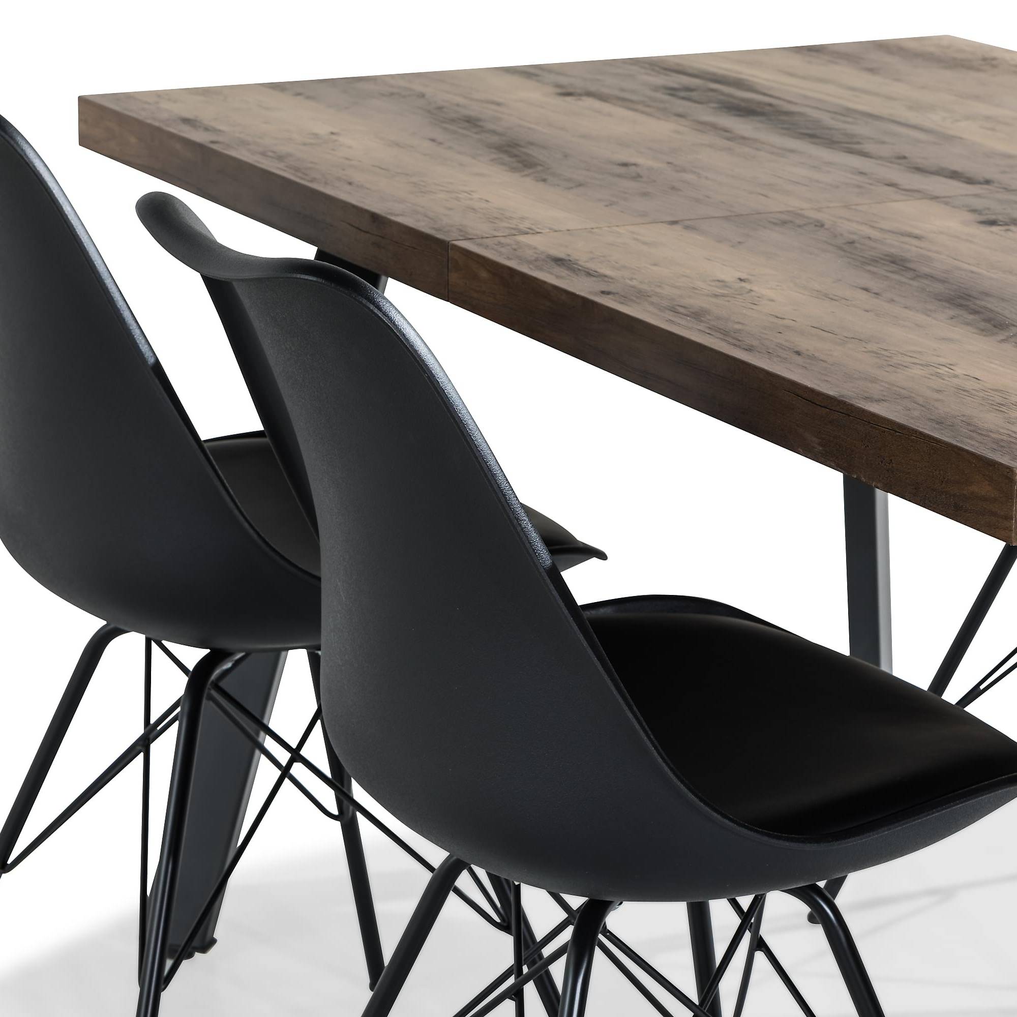 Matgrupp Basic Home Marcelen Rektangulärt Matbord 140-180 cm Förlängningsbart med 4 ShellMatstol Grå/Svart/Natur